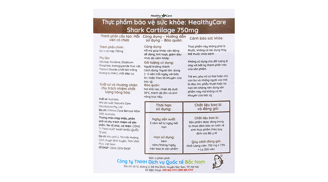 Healthy Care Shark Cartilage 750Mg