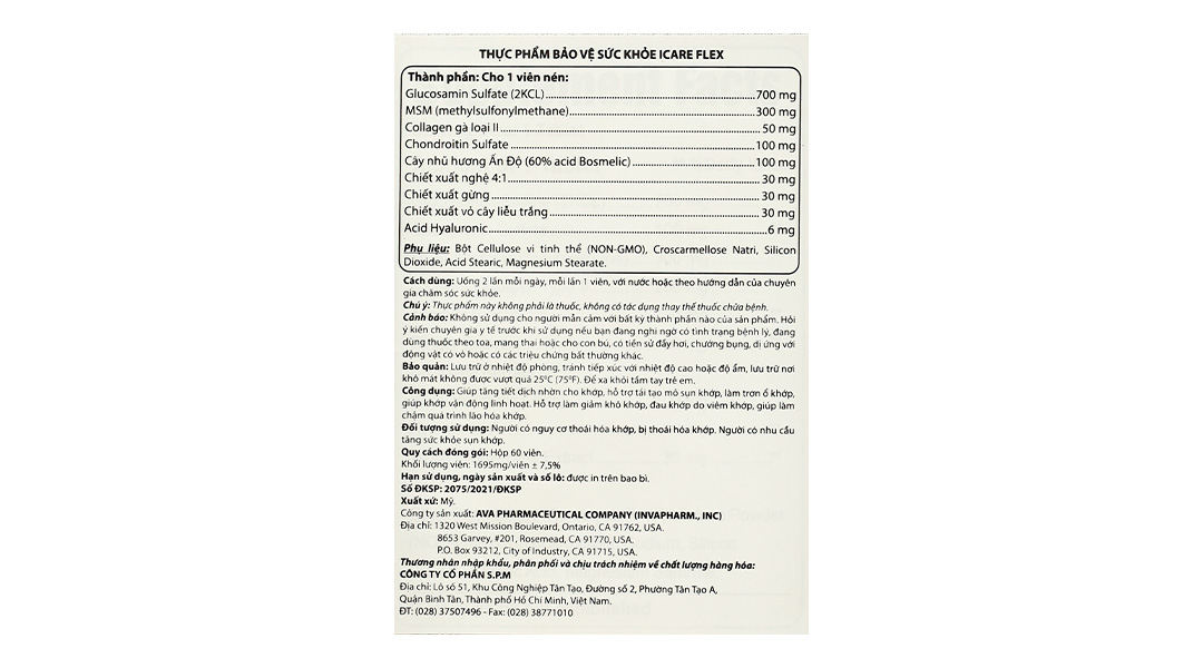 Thực phẩm bảo vệ sức khỏe Icare Flex
