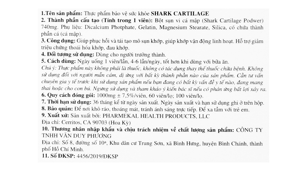 Thực phẩm bảo vệ sức khỏe Shark cartilage pharmekal