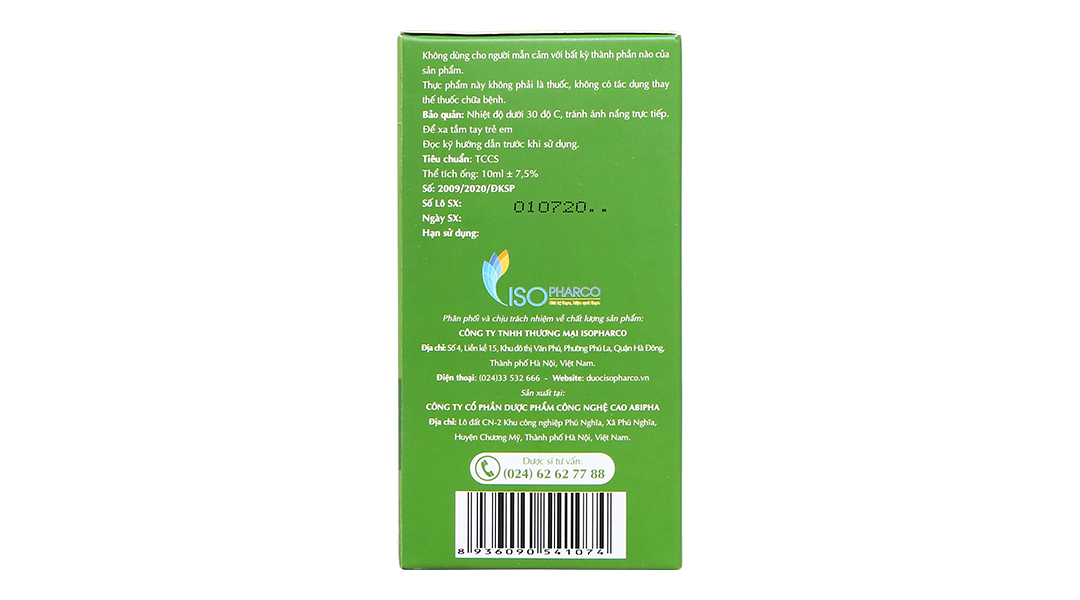 Isopharco Mát Gan Giải Độc 10Ml hộp 20 ống
