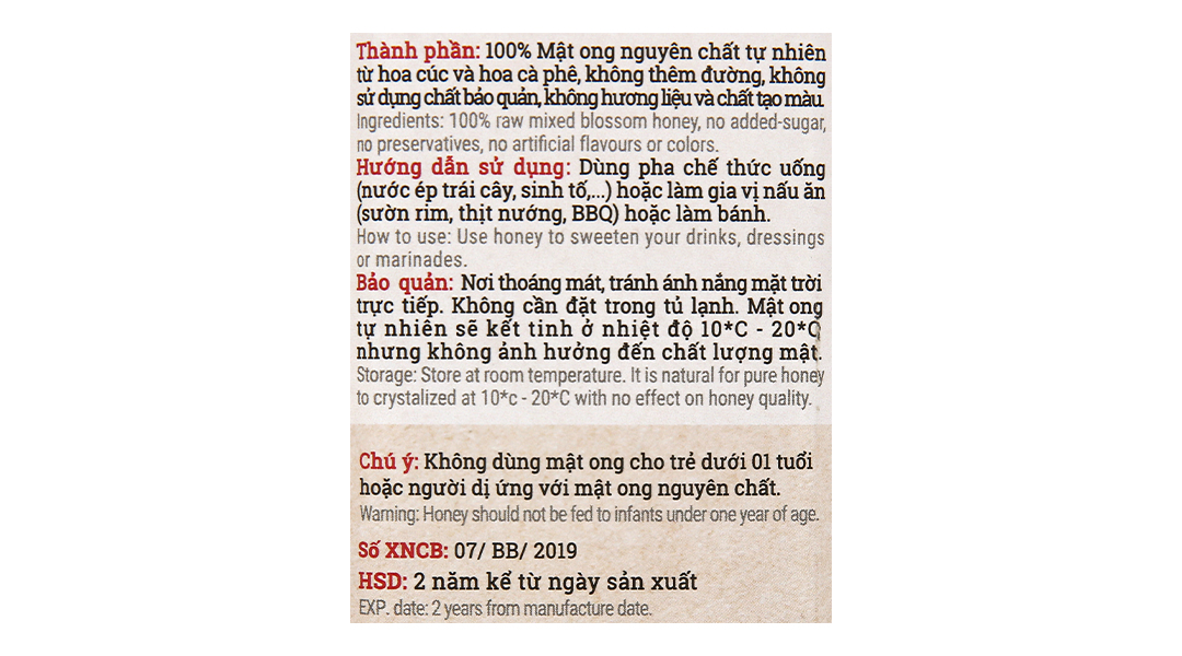 Mật ong hoa Đa hoa Bonie Bee chai 630g