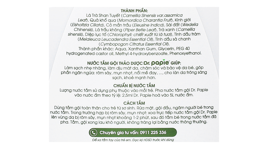 Nước tắm gội thảo dược Dr.Papie ngăn ngừa rôm sảy, mụn nhọt cho bé
