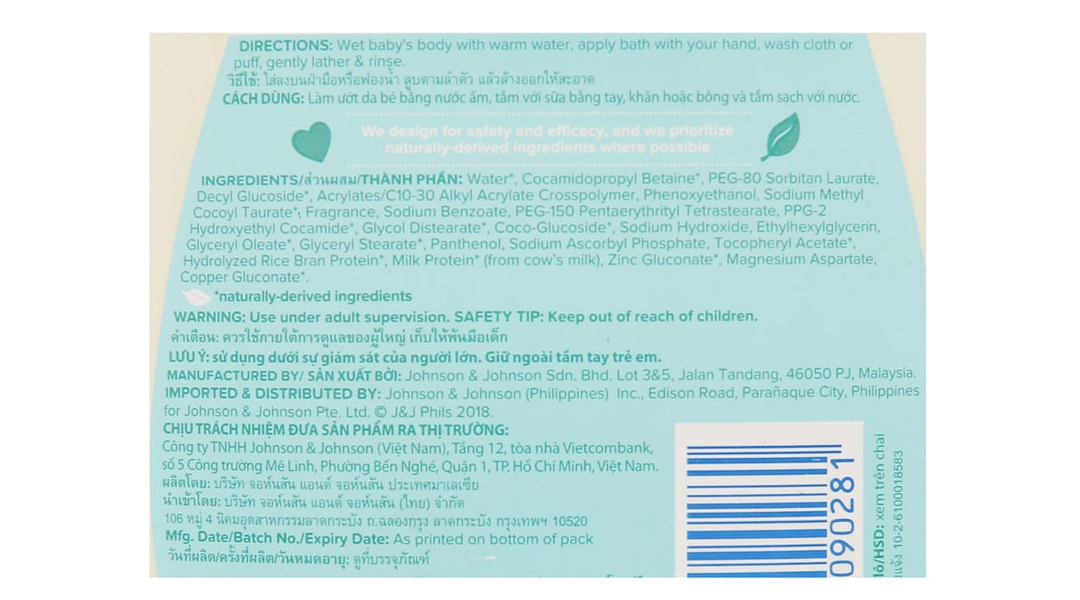 Sữa tắm Johnson's Baby milk & rice nhẹ dịu cho da bé