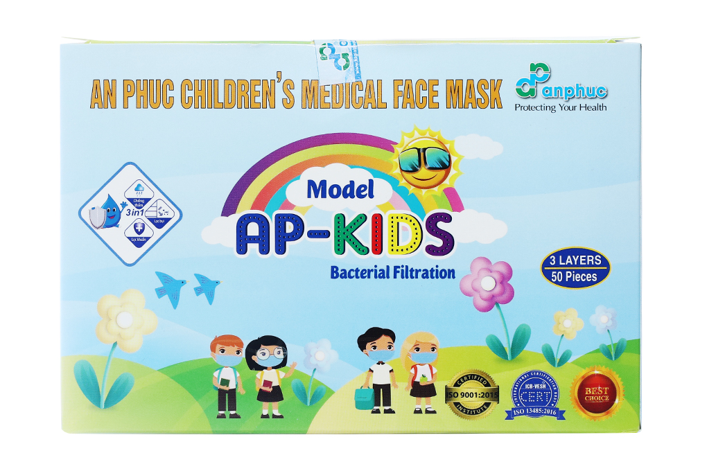 Khẩu trang y tế trẻ em An Phúc 3 lớp có họa tiết