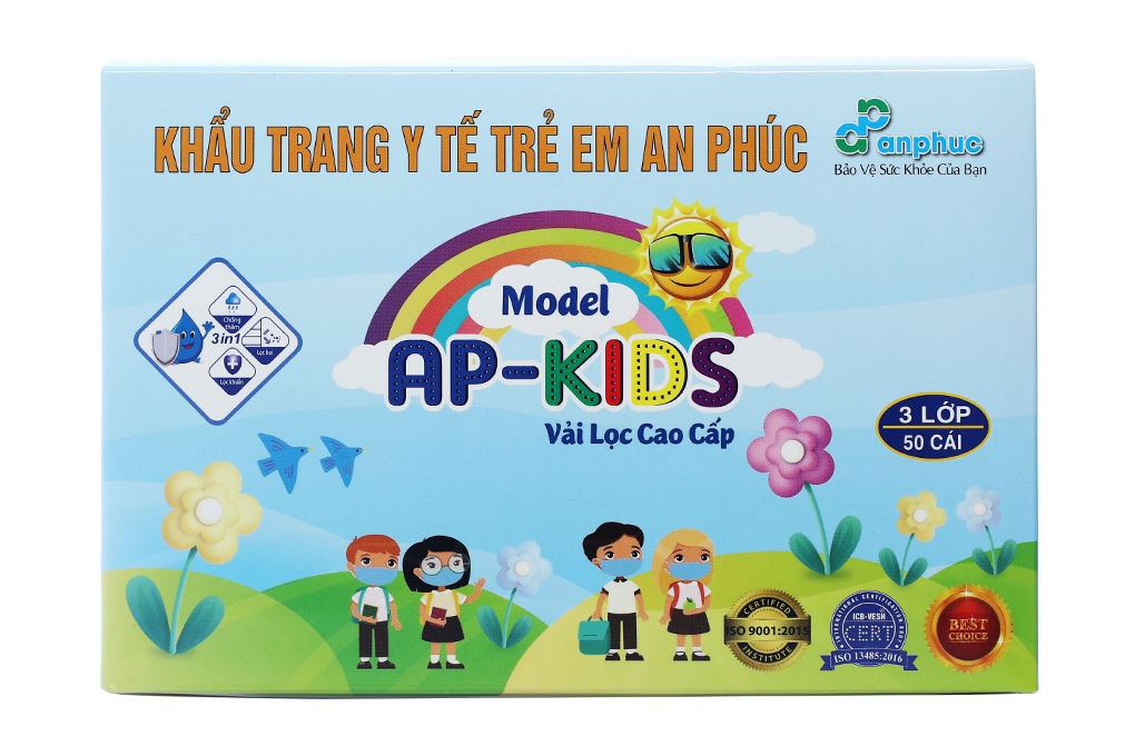 Khẩu trang y tế trẻ em An Phúc 3 lớp có họa tiết