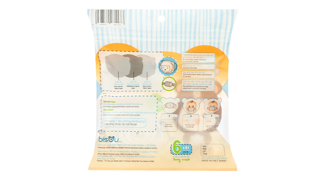 Khẩu trang y tế trẻ em Bísou Baby mask họa tiết gấu
