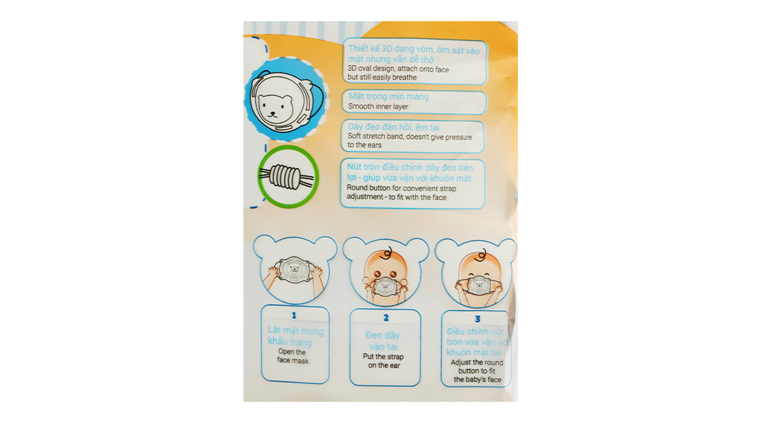 Khẩu trang y tế trẻ em Bísou Baby mask họa tiết gấu