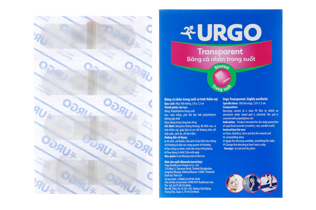 Băng cá nhân trong suốt Urgo Transparent (2 x 7.2cm)