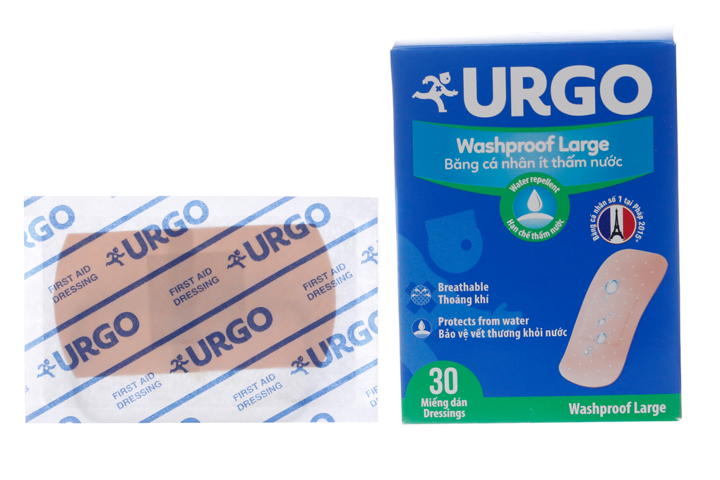 Băng cá nhân ít thấm nước Urgo Washproof Large (3.8 x 7.2cm)