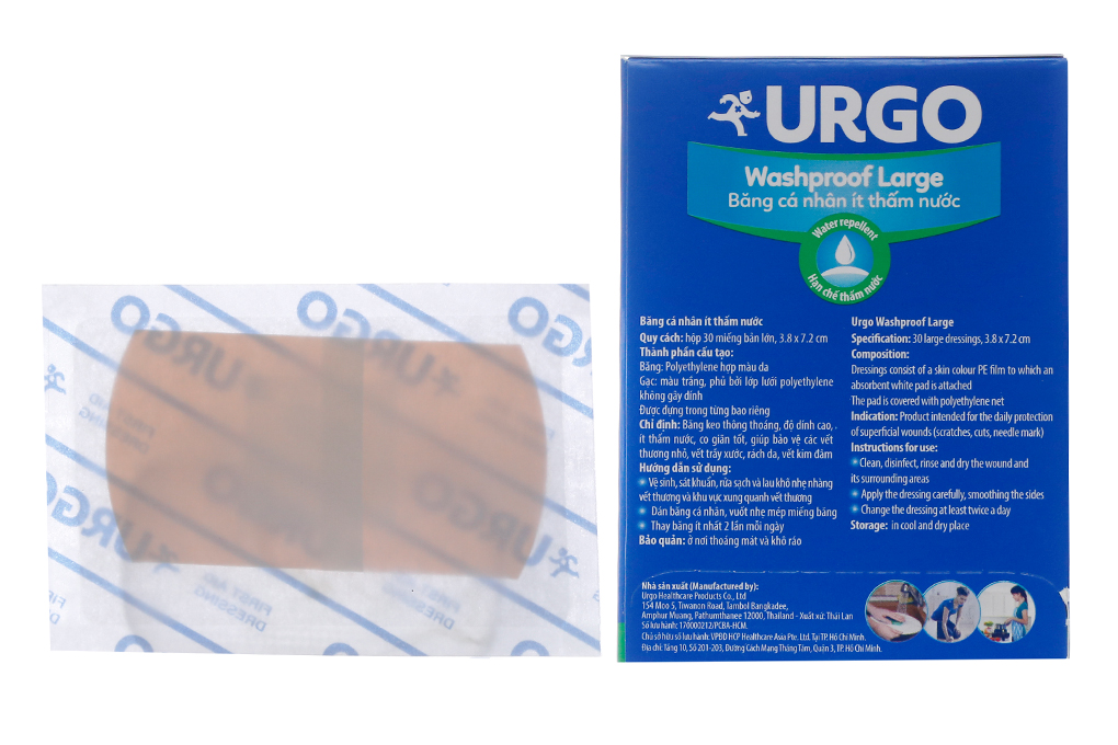 Băng cá nhân ít thấm nước Urgo Washproof Large (3.8 x 7.2cm)