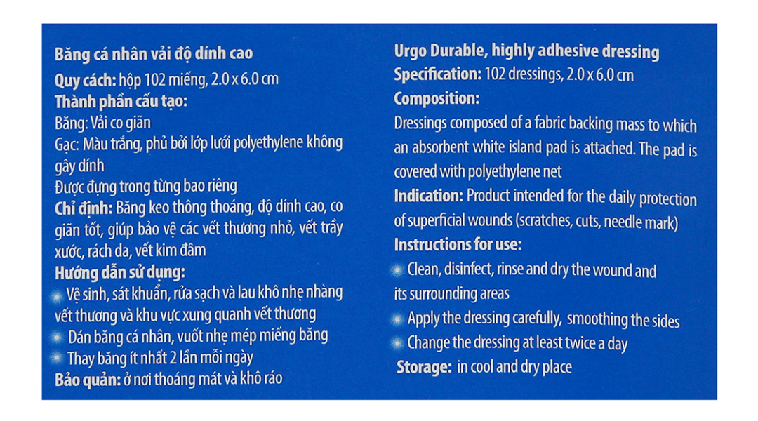 Băng cá nhân vải Urgo Durable (2 x 6cm)