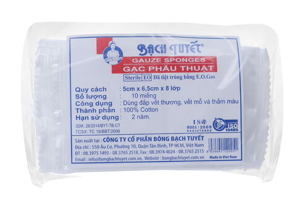 Gạc phẫu thuật Bạch Tuyết (5cm x 6.5cm x 8 lớp)