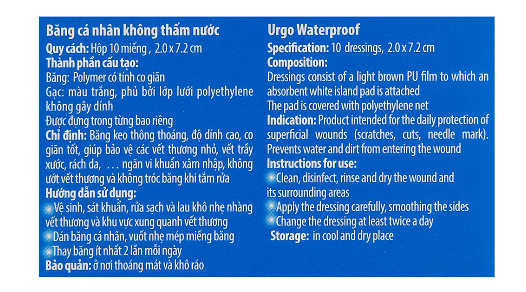 Băng cá nhân không thấm nước Urgo Waterproof (2 x 7.2cm)