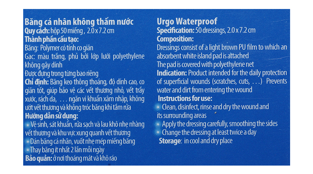Băng cá nhân không thấm nước Urgo Waterproof (2 x 7.2cm)