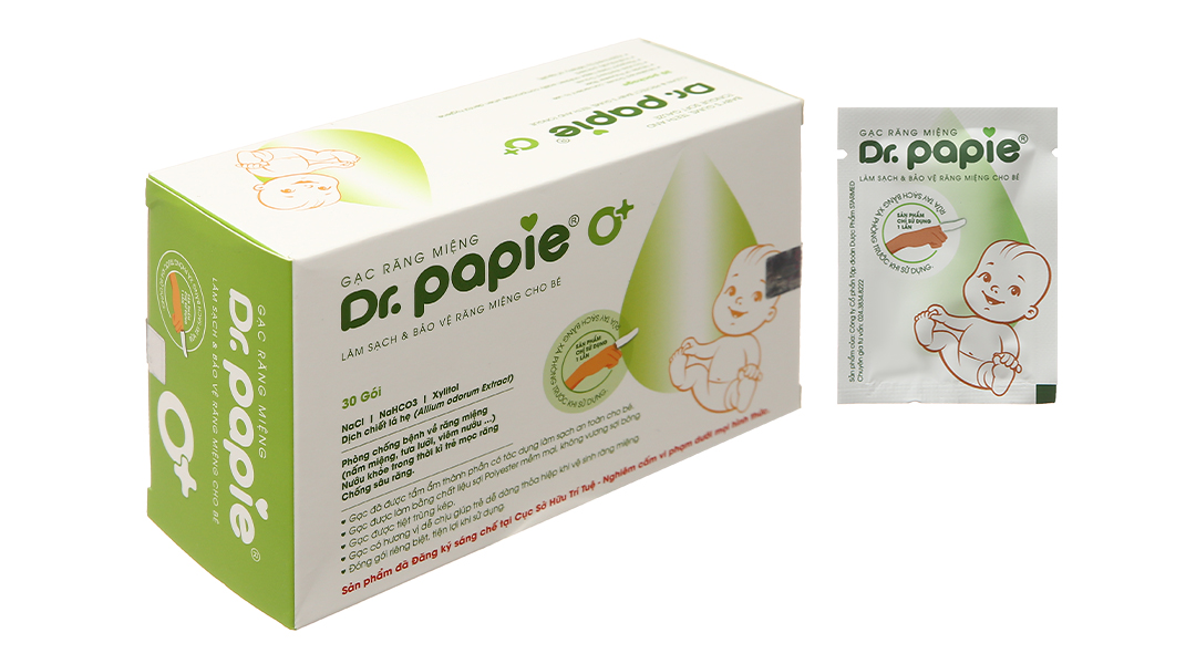 Gạc răng miệng Dr. Papie 0+ giúp sạch lưỡi, nướu, răng