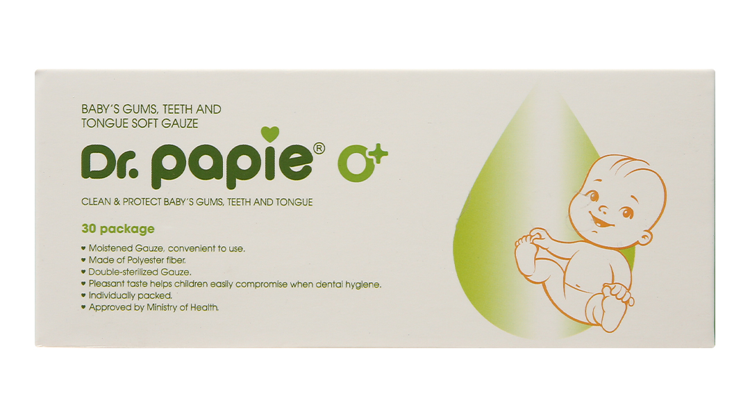 Gạc răng miệng Dr. Papie 0+ giúp sạch lưỡi, nướu, răng