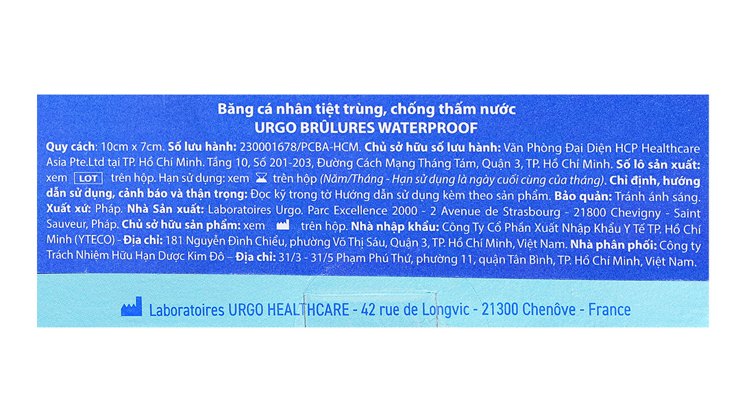 Băng cá nhân chống thấm nước Urgo Brulures Waterproof (10 x 7cm)