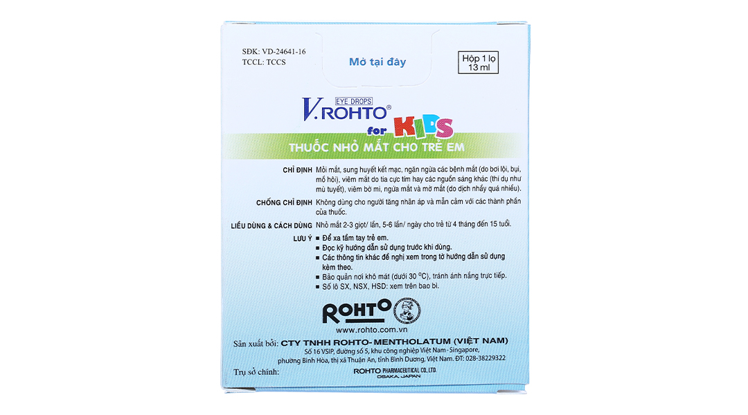 Dung dịch nhỏ mắt V.Rohto For Kids giảm mỏi mắt, sung huyết kết mạc