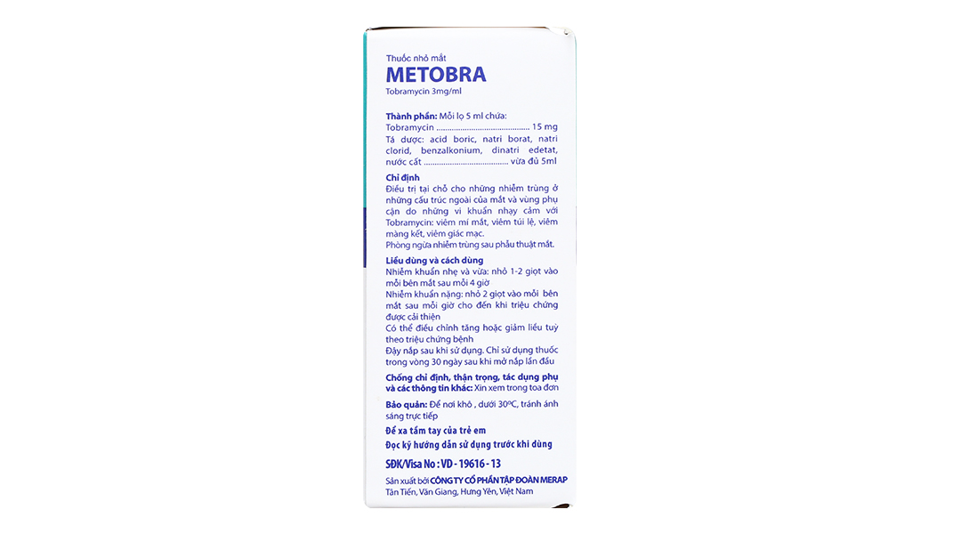 Dung dịch nhỏ mắt Metobra 3mg/ml trị tại chỗ nhiễm trùng ở mắt