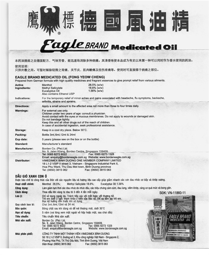 Dầu gió Con Ó Eagle 3ml xoa bóp giảm đau