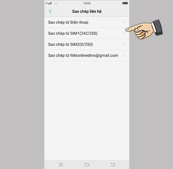 Bước 3: Chọn sim chứa danh bạ.