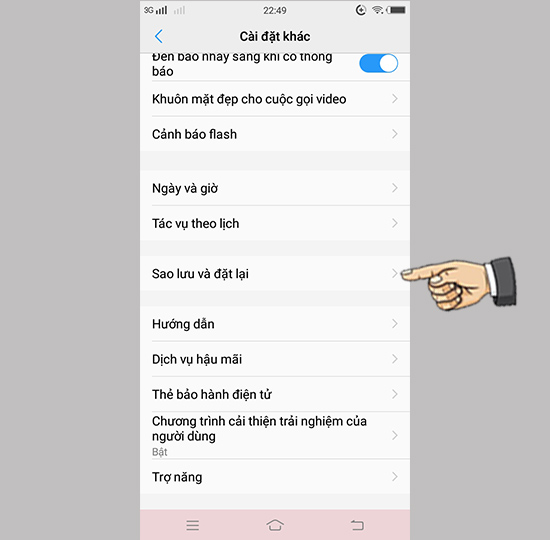 Bước 2: Chọn sao lưu và đặt lại.