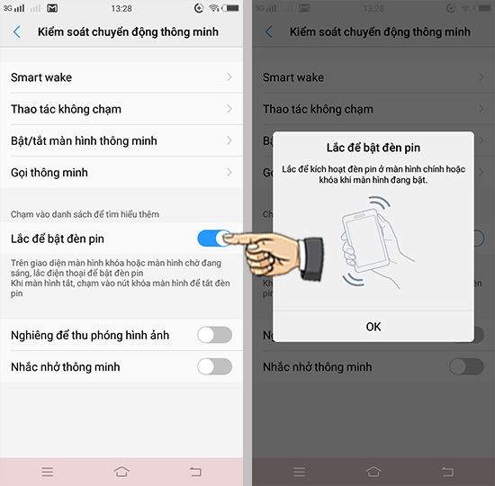 Lắc bật đèn pin