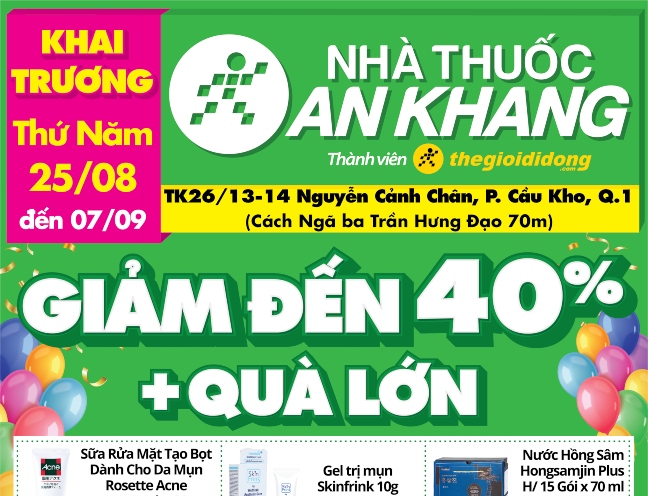 Nhà thuốc An Khang tại TK26/13-14 Nguyễn Cảnh Chân, Phường Cầu Kho, Quận 1, TP Hồ Chí Minh