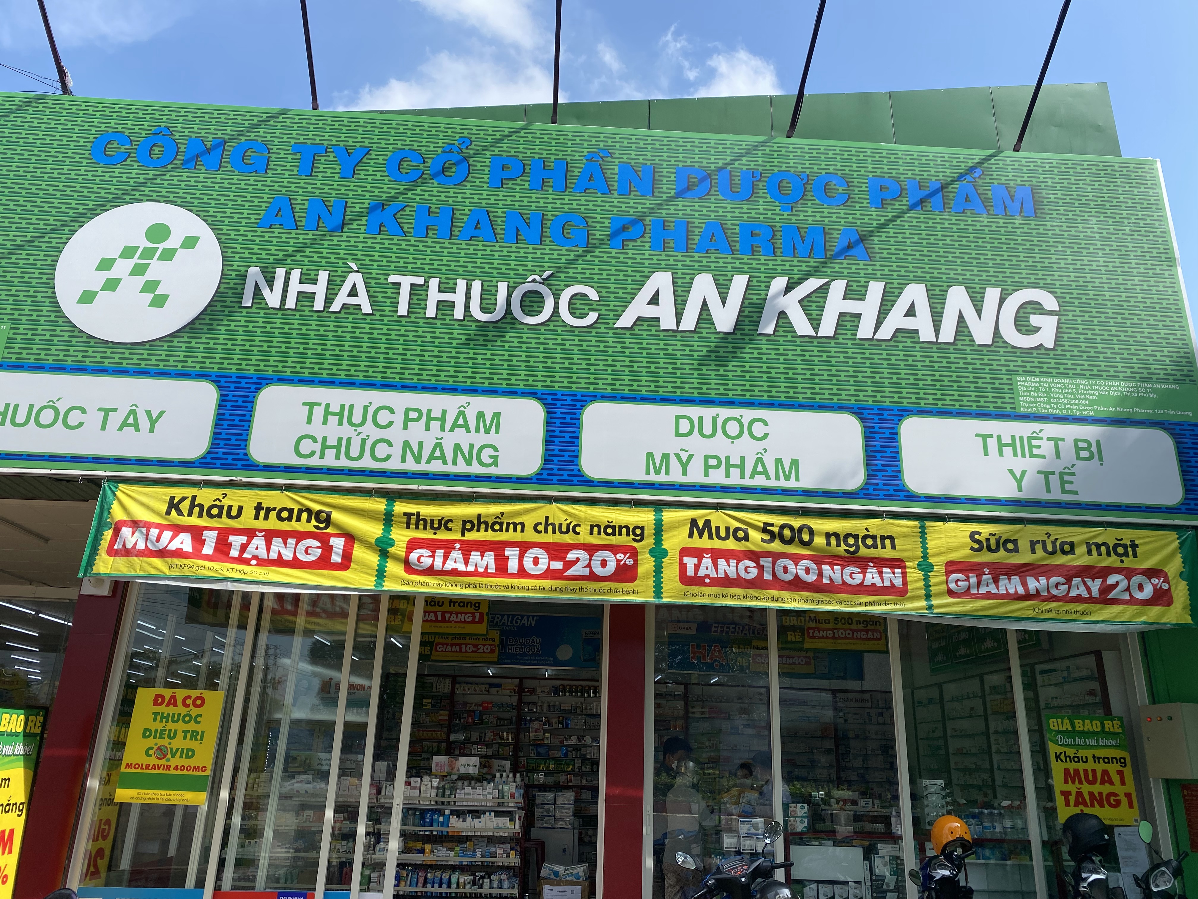 Nhà thuốc An Khang tại Tổ 1, Khu phố 5 (Ngay Bách hóa XANH vòng xoay Hắc Dịch), Phường Tân Thành, Thành phố Hồ Chí Minh, Việt Nam